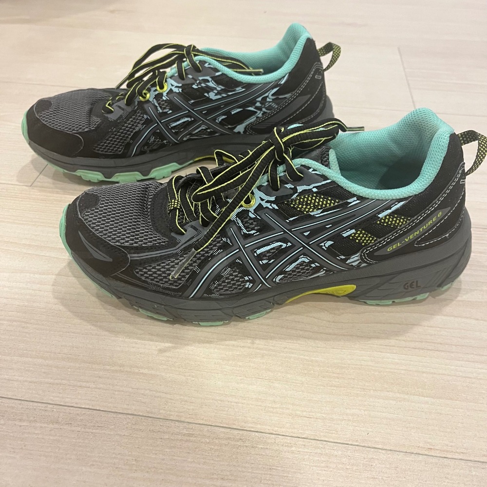 ASICS GEL-Venture 6 trail running shoes‎ in black/carbon/neon lime Size 8 T7G6N - Picture 3 of 7